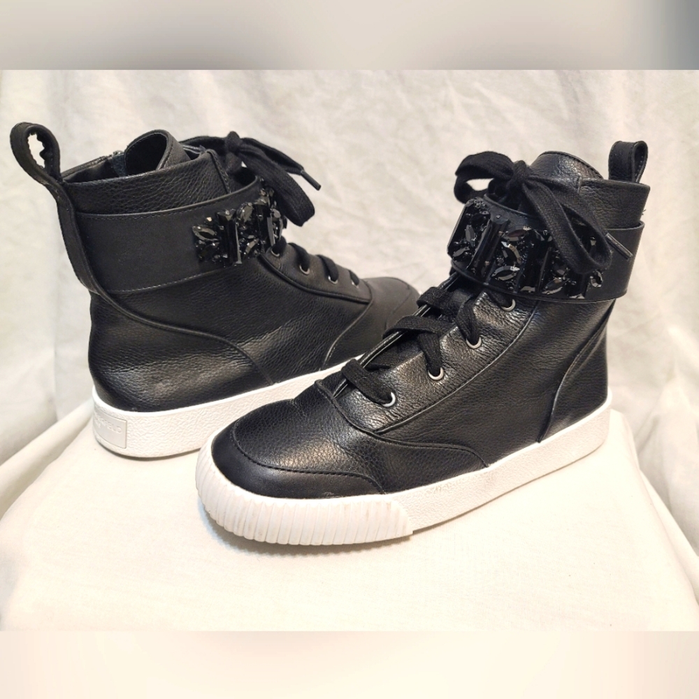 Karl Lagerfeld Paris Jeren Embellished Leather  High-Top Sneakers SZ 7.5 M/38 B